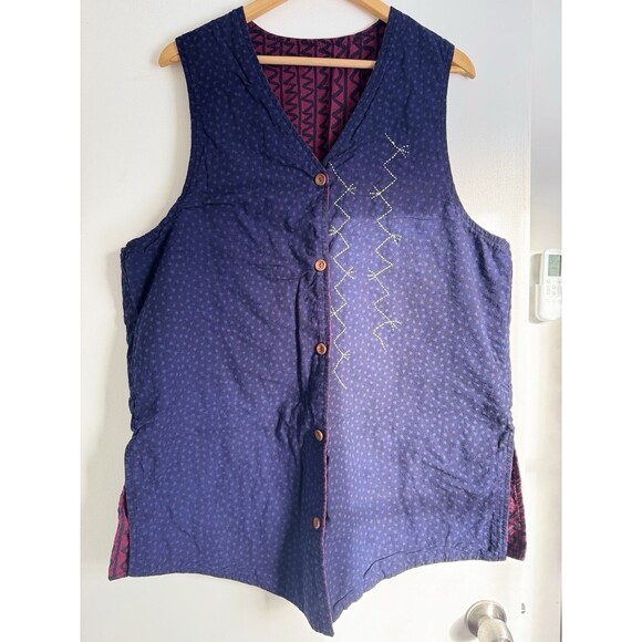 Vintage Reversible Vest Womens Large Beaded Embroidered 90s Double Sided Boho - Picture 2 of 16